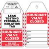 Étiquette non adhésive Leak Testing Personal Isolation / Valve Closed, Anglais, Noir sur rouge, blanc, 80,00 mm (l) x 150,00 mm (H)